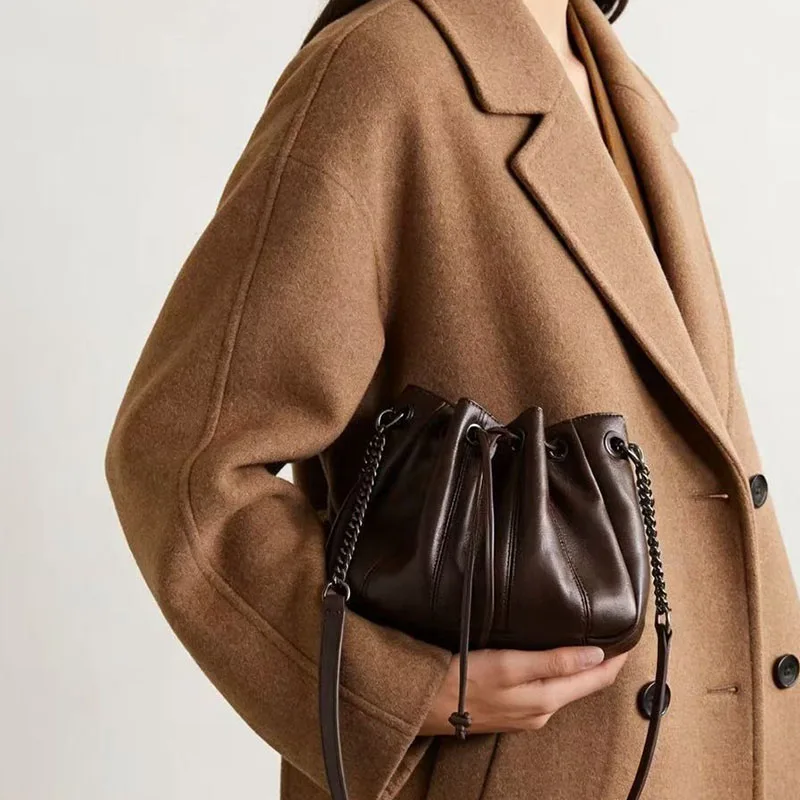 

NEW Chains Sling Bags Fashion Drawstring Bucket Bag Luxury Quilting Shoulder Bags for Women Handbags Soft PU Leather Women's Bag