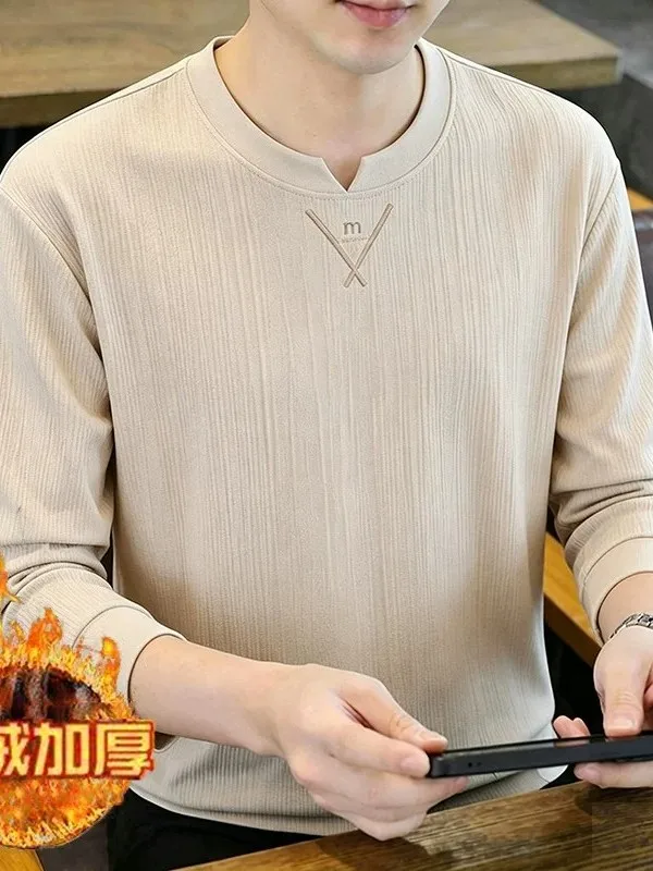 High-End Casual Long Sleeve round Neck Knitwear Men's Thick Loose Simple  Color Spring Autumn Top Quality Polyester Fiber