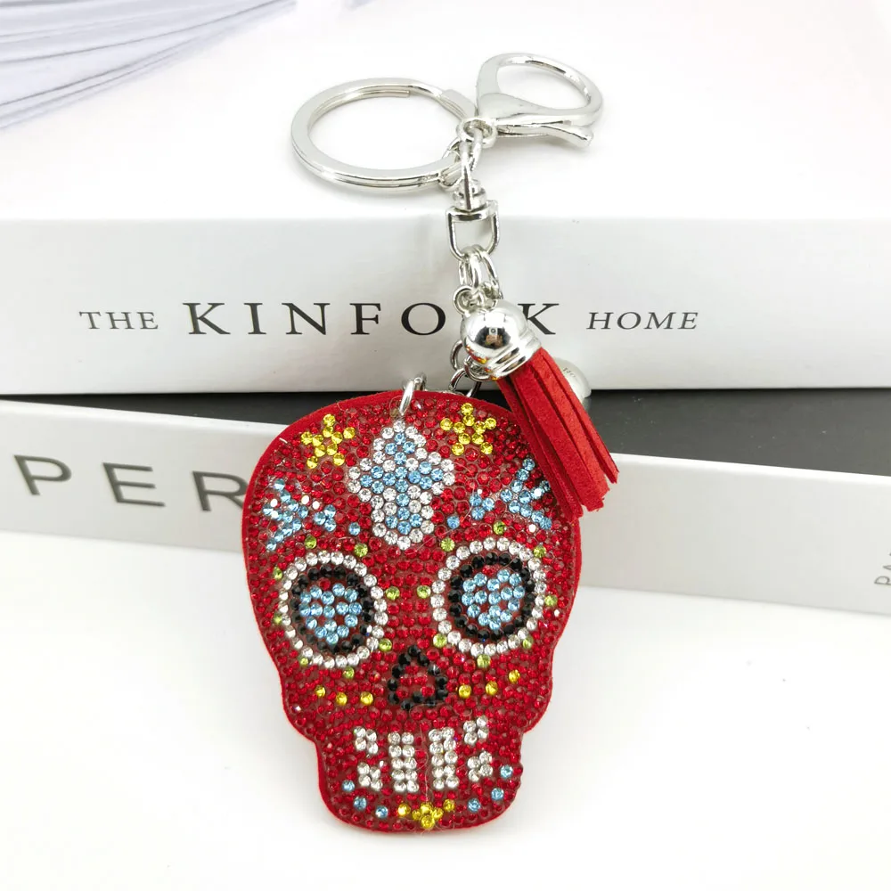 Death Skull Skeleton Tassel Key Ring Bag Accessories Crystal Rhinestone Alloy Keychain Punk Car Key Chain Jewelry Gifts