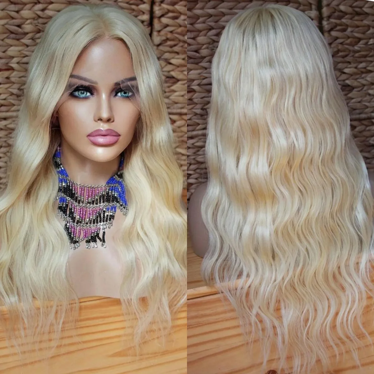 

Белый блондин, плотность 180, 26-дюймовый глубокий волнистый кружевной фронтальный парик 13x4 HD, предварительно выщипанные синтетические парики на распродаже, ежедневная вечеринка, используется