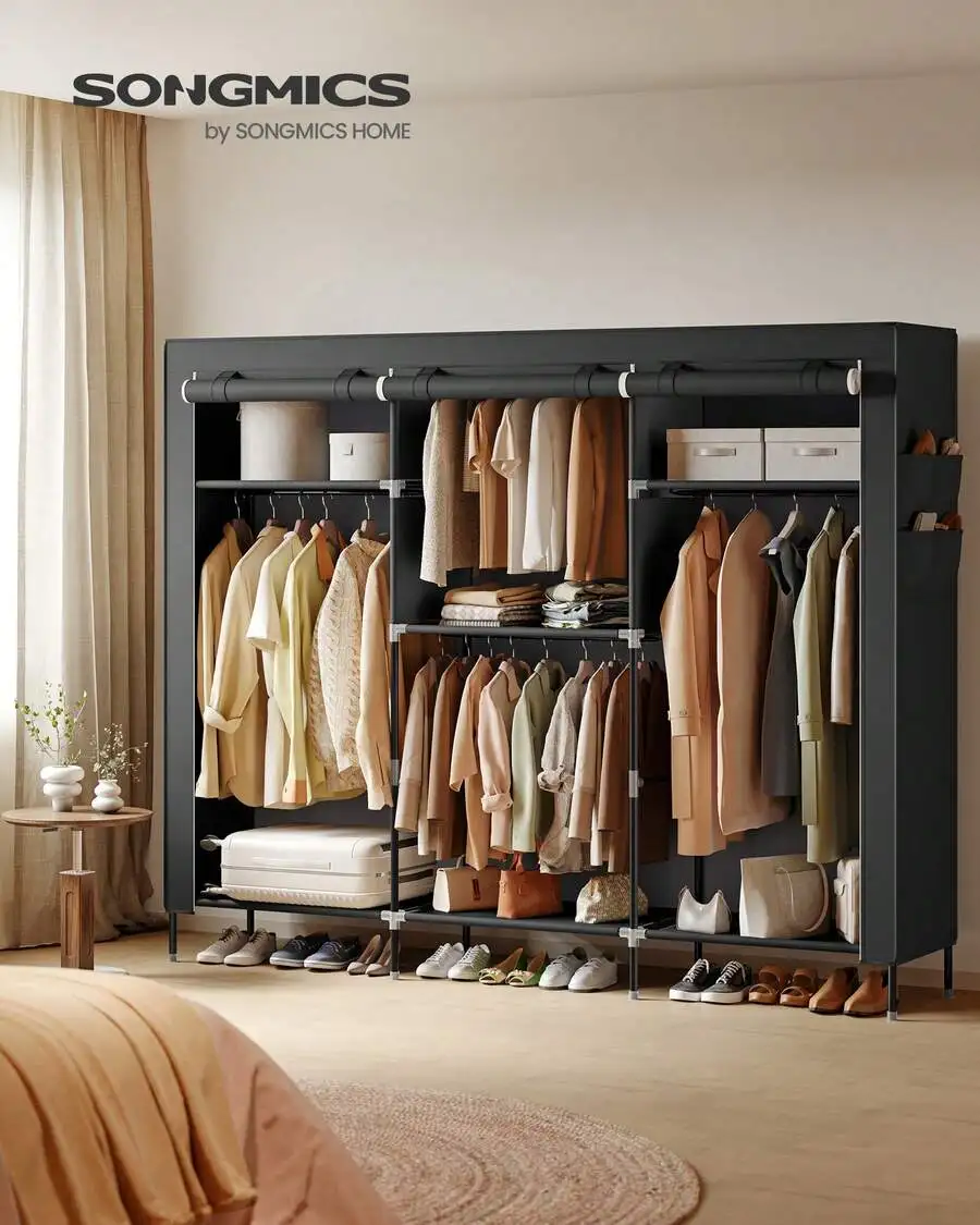 Portable Closet, Fabric Wardrobe, Clothes Rack With Shelves, Pockets, Large Capacity, 4 Hanging Rods, 74.4 X 17.7 X 70.9 Inches