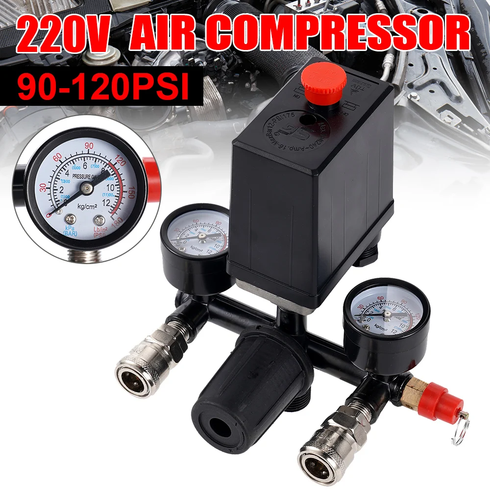 

90-120psi Air Compressor 220V/380V Bracket With Switch Manifold Pressure Regulator Aluminum Alloy Safety Pressure Valve