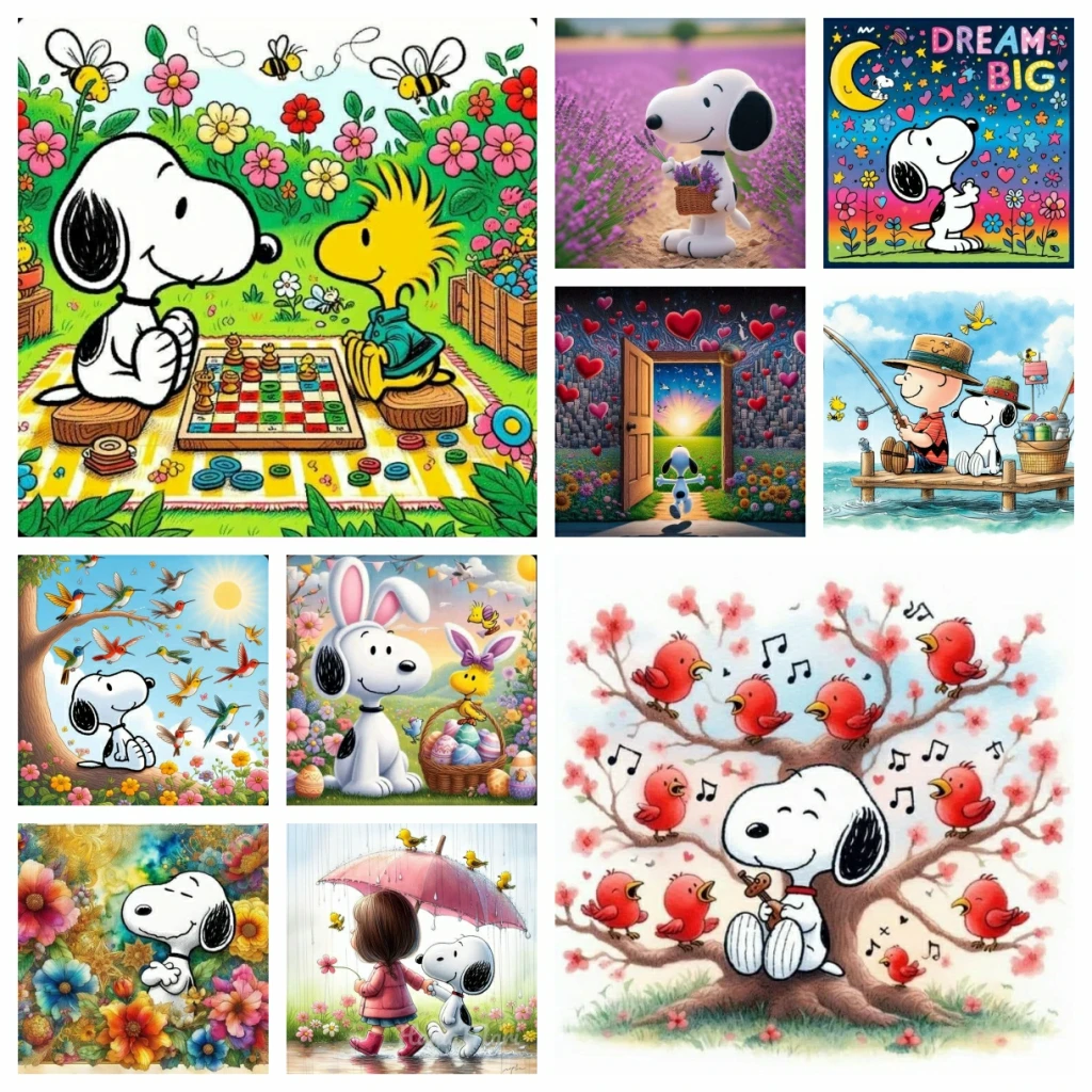 

Снупи Цветы Пейзаж Собака Мультфильм Алмазная картина 5D DIY Художественный набор для вышивки крестом Мозаика Вышивка Домашний декор Подарок Новый алмаз Па