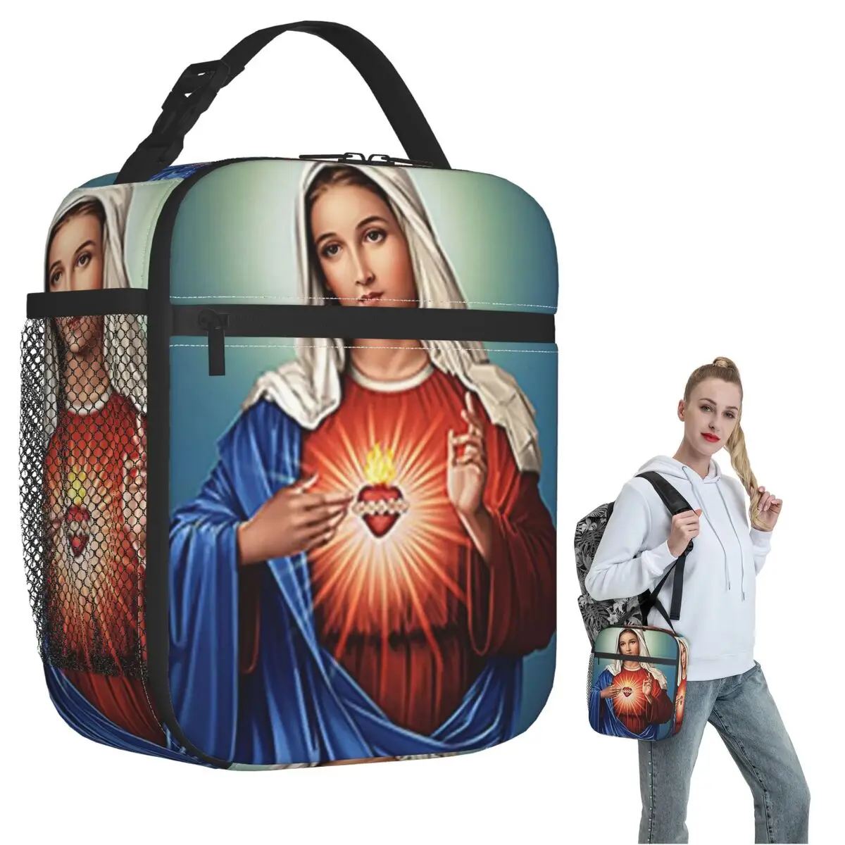 

Изолированная сумка для обеда с изображением Чистого Сердца Девы Марии для женщин и детей, герметичные контейнеры для еды, термосумка для обеда