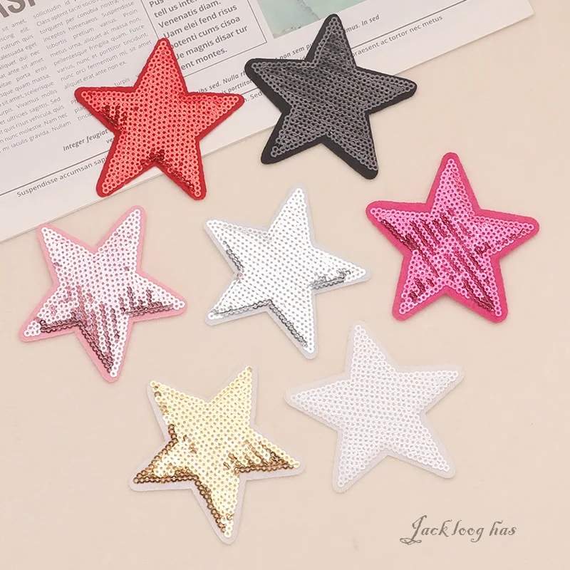 Wholesale 10pcs Sequin Star Patches for Clothing Jeans T-shirt Backpack Badges Iron on Patch Embroidered Emblem Clorhing Sticker