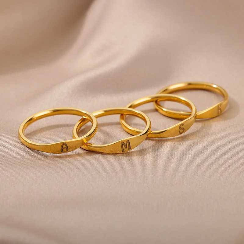 Stainless steel gold 26 letter ring fashionable simple trendy women's accessories  R005