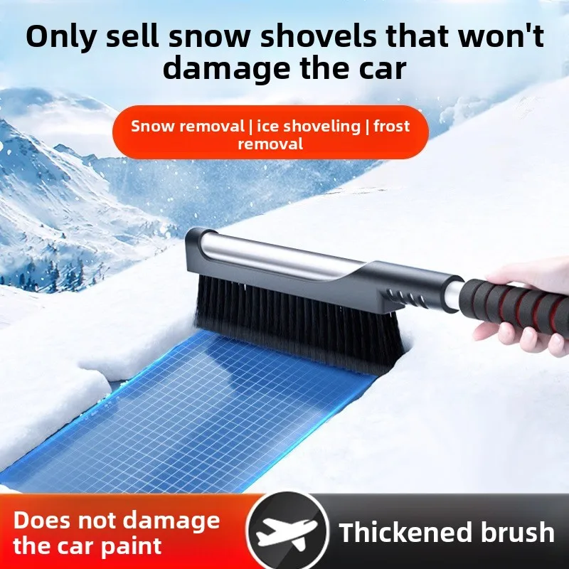 Car Snow Brush and Ice Scraper with 4-Row Thickened Bristles, Extendable Aluminum Handle, ABS Frost Removal Head for Auto