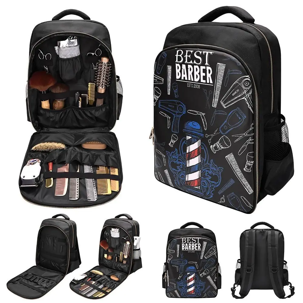 Lights Salon Pattern Hairdressing Tool Storage Backpack Black Large Capacity Hairdressing Travel Bags Multifunctional