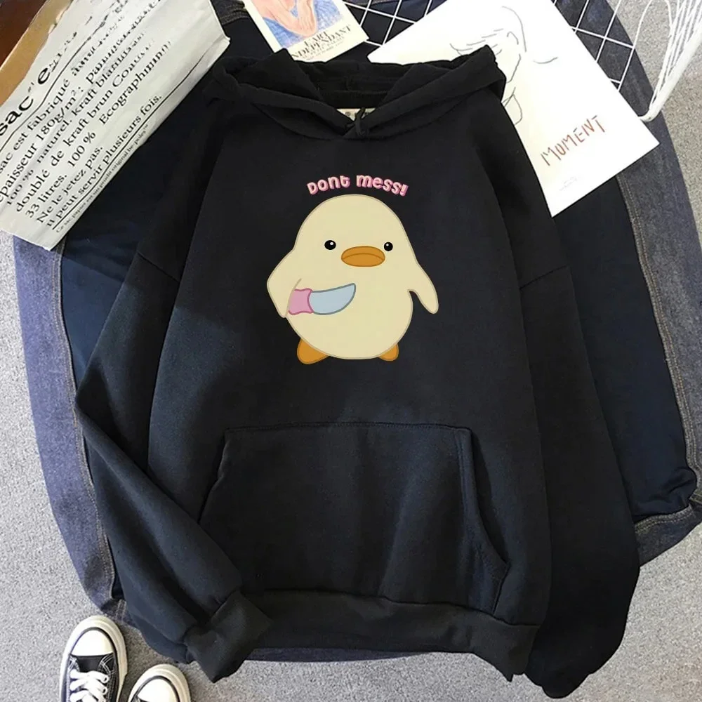 

Dont Mess Duck Holding Knife Kawaii Cartoon Print Men Hoodies Plus Size Sweatshirts Harajuku Male Long Sleeve Streetwear