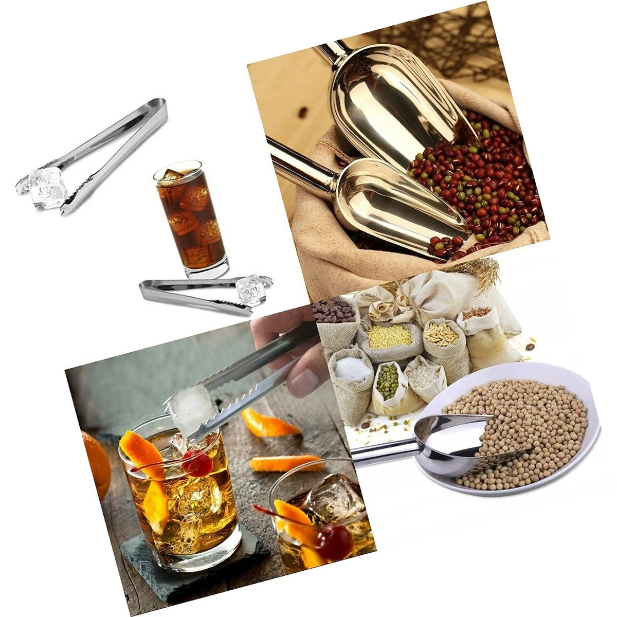

16Pcs Stainless Steel Ice Scoop Tongs Elegant Mirror Polish Surface Kitchen Utility Scoops Home Restaurant 6 8 Inch