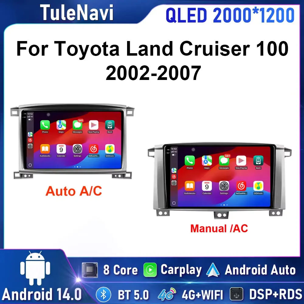 Car Radio For Toyota Land Cruiser LC100 LC 100 2002 - 2007 Android GPS Navigation 2K Screen Carplay Multimedia Player 8+128G DSP