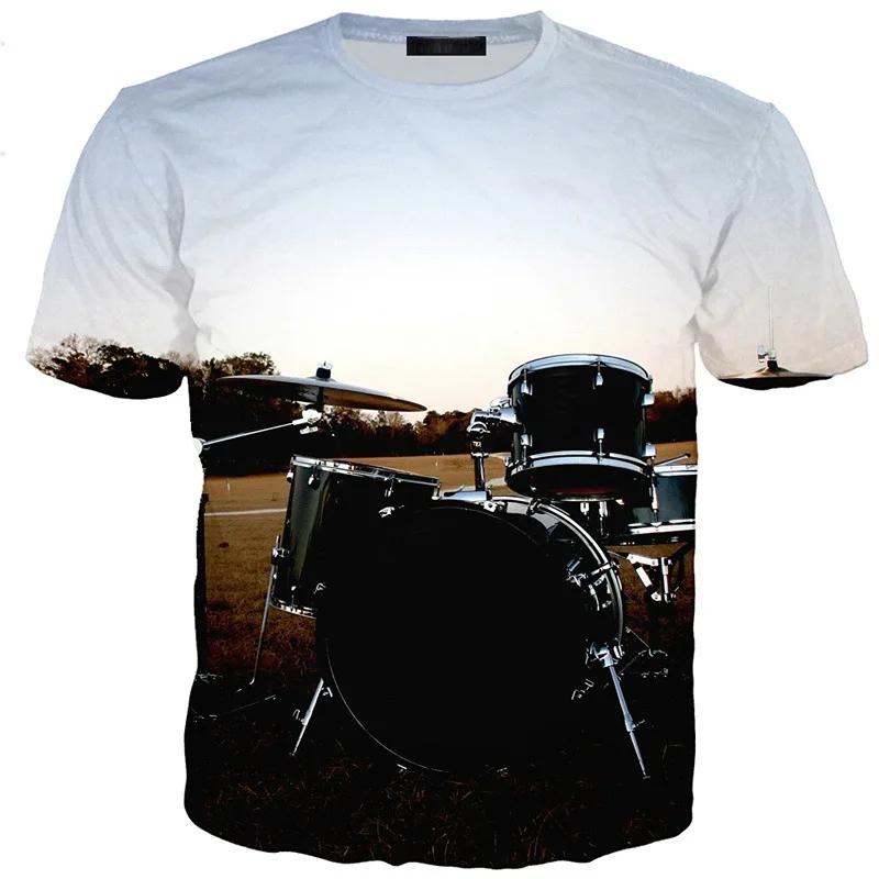 Popular T Shirts For Men 3D Drum Stand Print Tee Top Short Sleeve Oversized Hip Hop O-Neck Casual T Shirts Men Clothing Camiseta