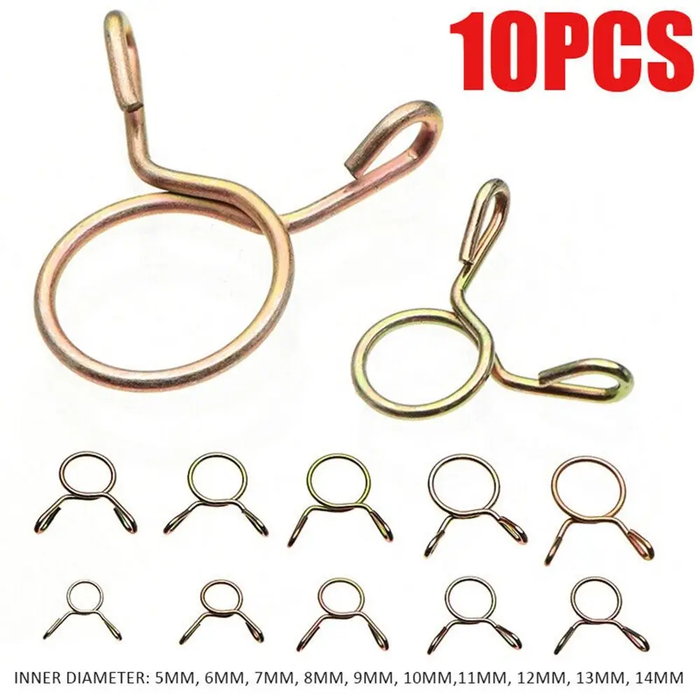 10Pcs 5-31MM Zinc Plated Air Tubing Hose Clamps Adjustable Fuel Tube Water Pipe Fixed Clip Spring Clamps Assortment Kit