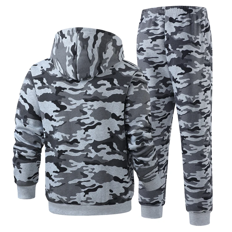 

Velvet thickened camouflage hoodie set, pullover hoodie set, two-piece men's hooded fleece jacket, men's winter hoodie, men's ho