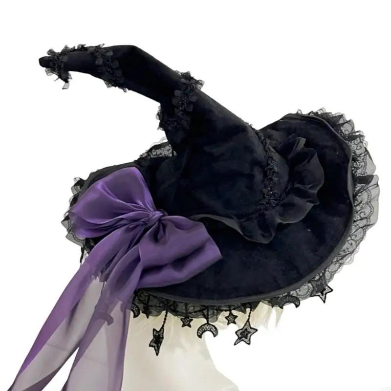 Chapéu bruxa Halloween 270D Wizard Caps Wizard Cosplay fantasia larga chapéu pontiagudo