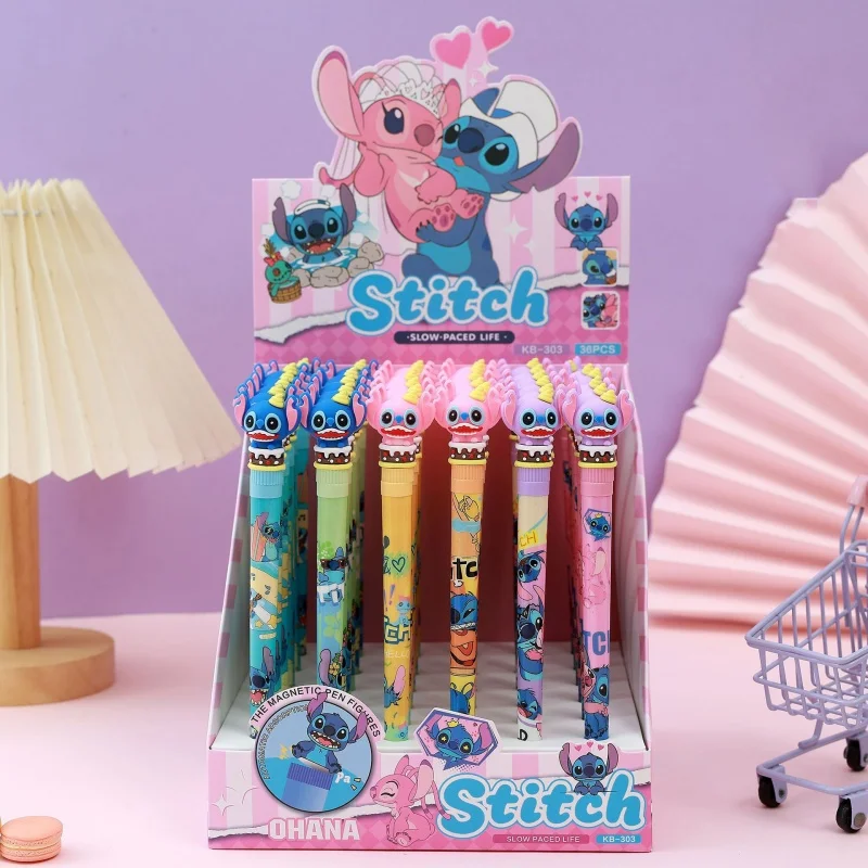 

36pcs/lot Kawaii Disney Stitch Rotatable Gel Pen Cute 0.5mm Blue Ink Signature Pens Stationery Gift School Writing Supplies