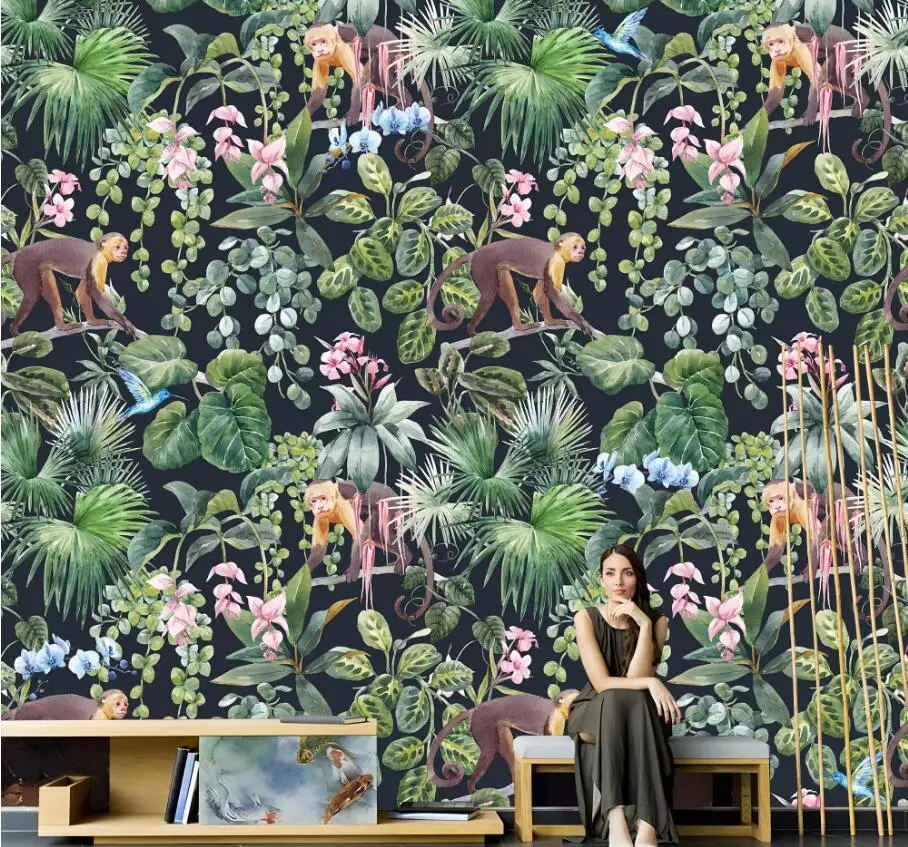 

Nordic small fresh tropical golden leaves mural bedroom wallpapers papel de pare art home improvement Custom 3d wallpaper mural