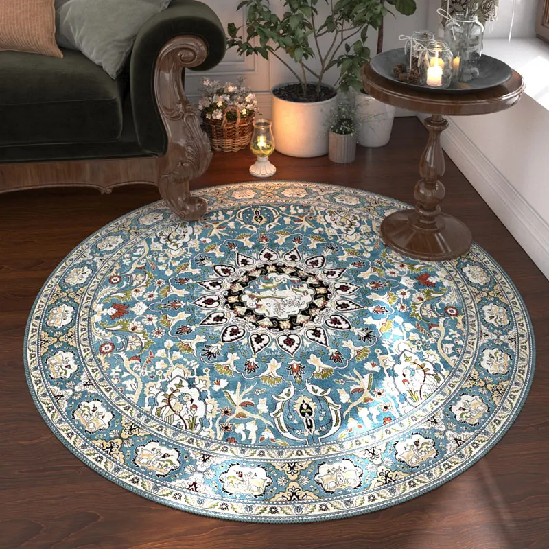 NONE Nordic Stil Schlafzimmer Dekor Runde Teppich Retro Amerikanischen Teppiche für Wohnzimmer Waschbar Lounge Boden Matte Garderobe Anti-slip teppich 5