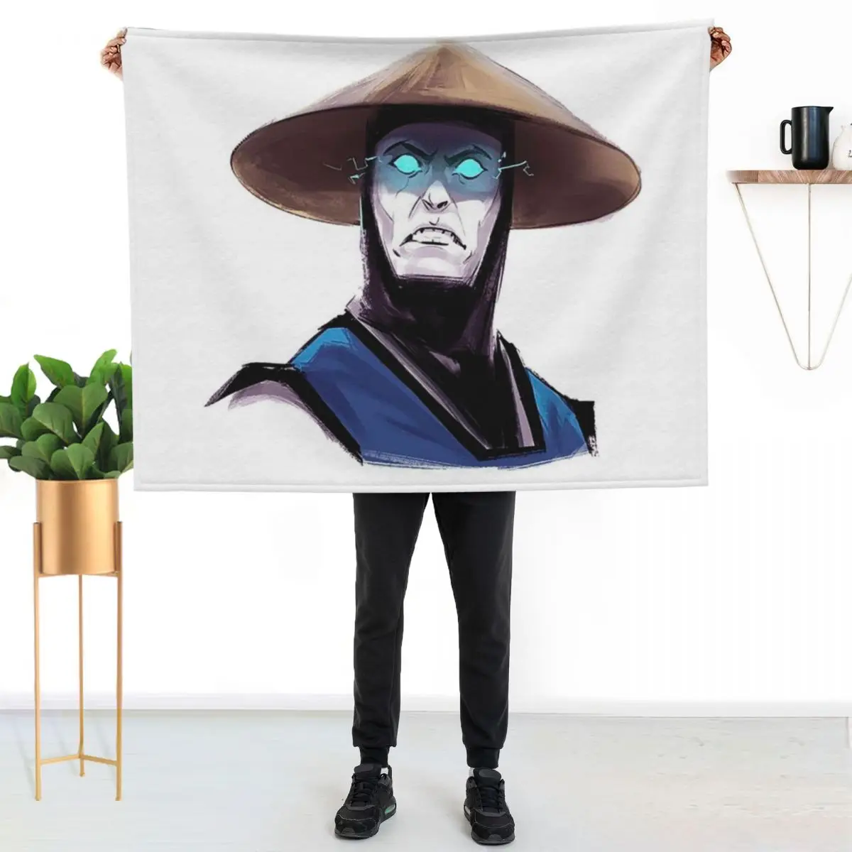 Mortal Kombat Raiden Head Throw Blanket Decoratives Soft Plaid Custom for winter Camping Flannel Fabric Blankets