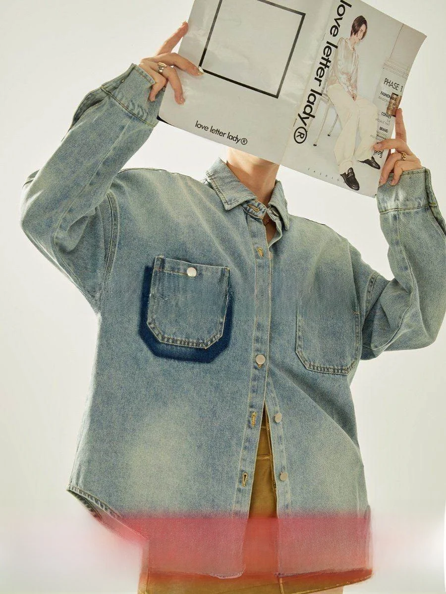 

Повседневная модная джинсовая рубашка Jiuliwu в корейском стиле, свободного кроя, с длинным рукавом и воротником, женская, осенняя новинка