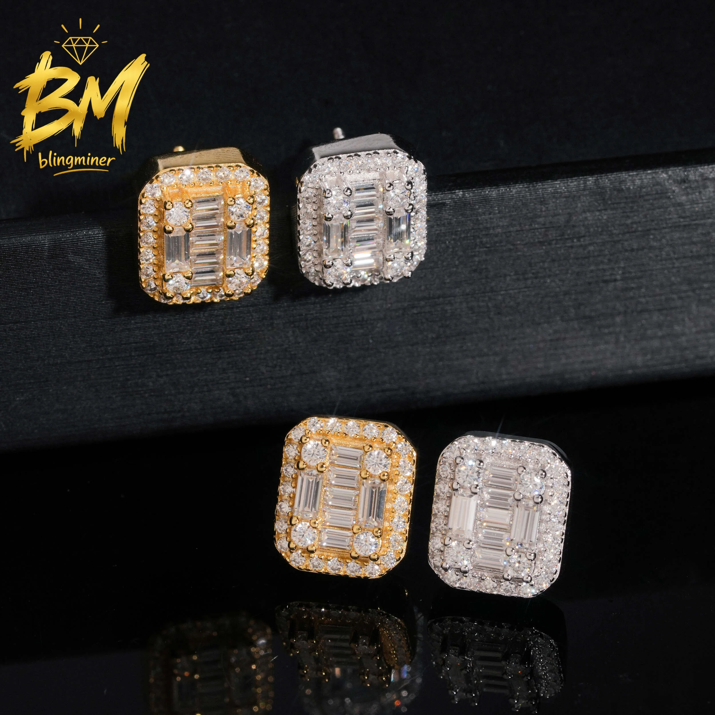 Blingminer Luxury 13mm VVS Moissanite Earrings For Men Women S925 Silver Ear Studs Jewelry Pass Diamonds Tester  Free Shipping