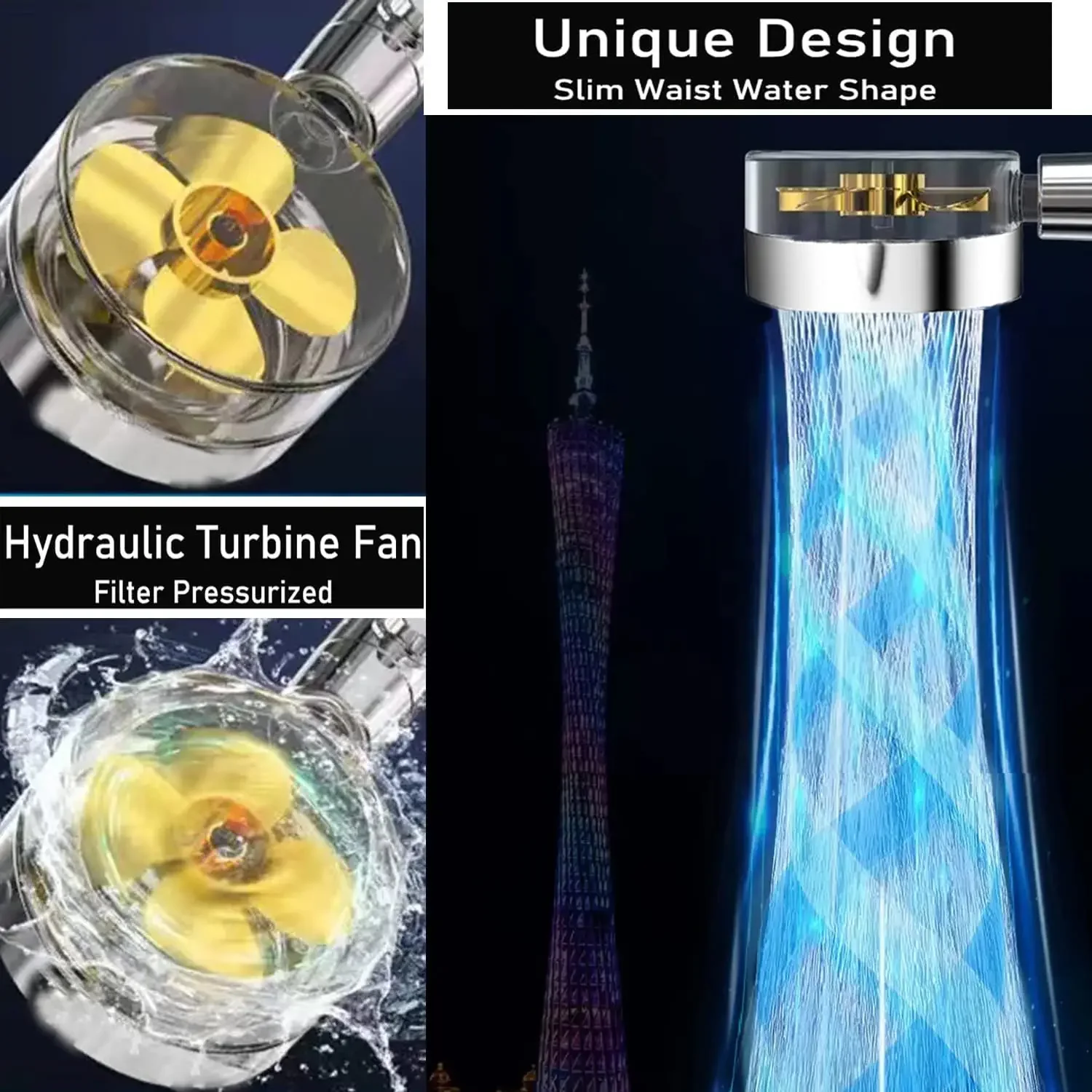 Вращение на 360 градусов, турбовентилятор, насадка для душа, экономия воды под высоким давлением, регулируемая насадка для душа, фильтры, аксессуары для ванной комнаты
