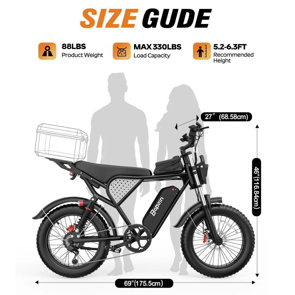 Bopzin C22 Off-Road Electric Bike for Adults Peak Motor 1500W Battery 48V 20Ah 20"x4.0" E Dirt Bike Fat Tire image 6