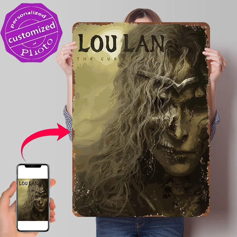 Lou Lan: The Cursed Sand Game Cover 3D Texture Printed Poster Custom Vintage Metal Tin Plate Sign for Wall Art Room Accessories