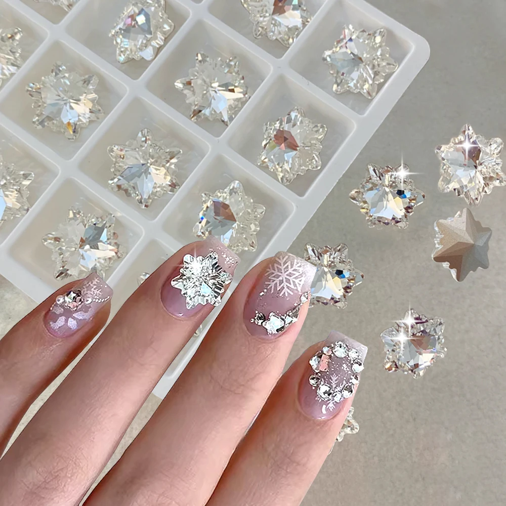 10 pièces arc-en-ciel rose bleu brillant flocon de neige ongles diamants blanc Flash flocon de neige ongles Zircon strass blanc clair manucure gemmes