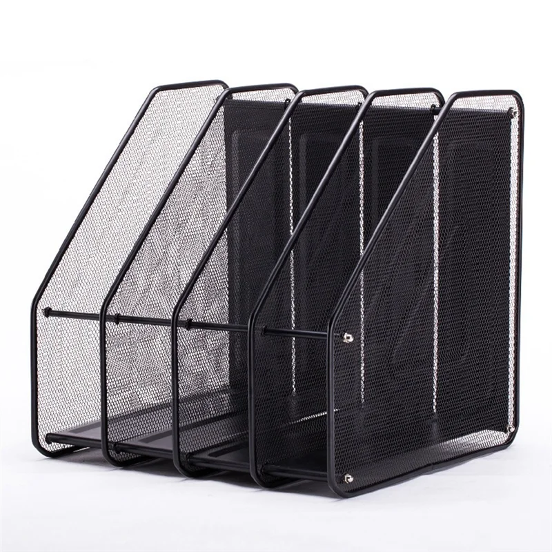 AT82-Metal Iron Mesh Data Rack Bookshelf File Rack Quadruple-Column Desktop File Box Four-Grid Multi-Layer