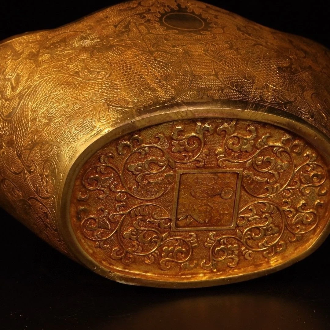 Antique collection Qianlong models, hand-carved Shuanglong play beads big ingot