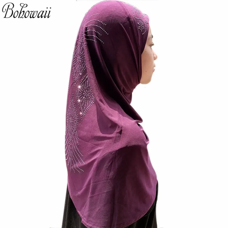 BOHOWAII Sweet Girl Hijab Scarf Breathable Soft Turban Muslim Jersey Hijabs Islamic Children Instant Headscarf