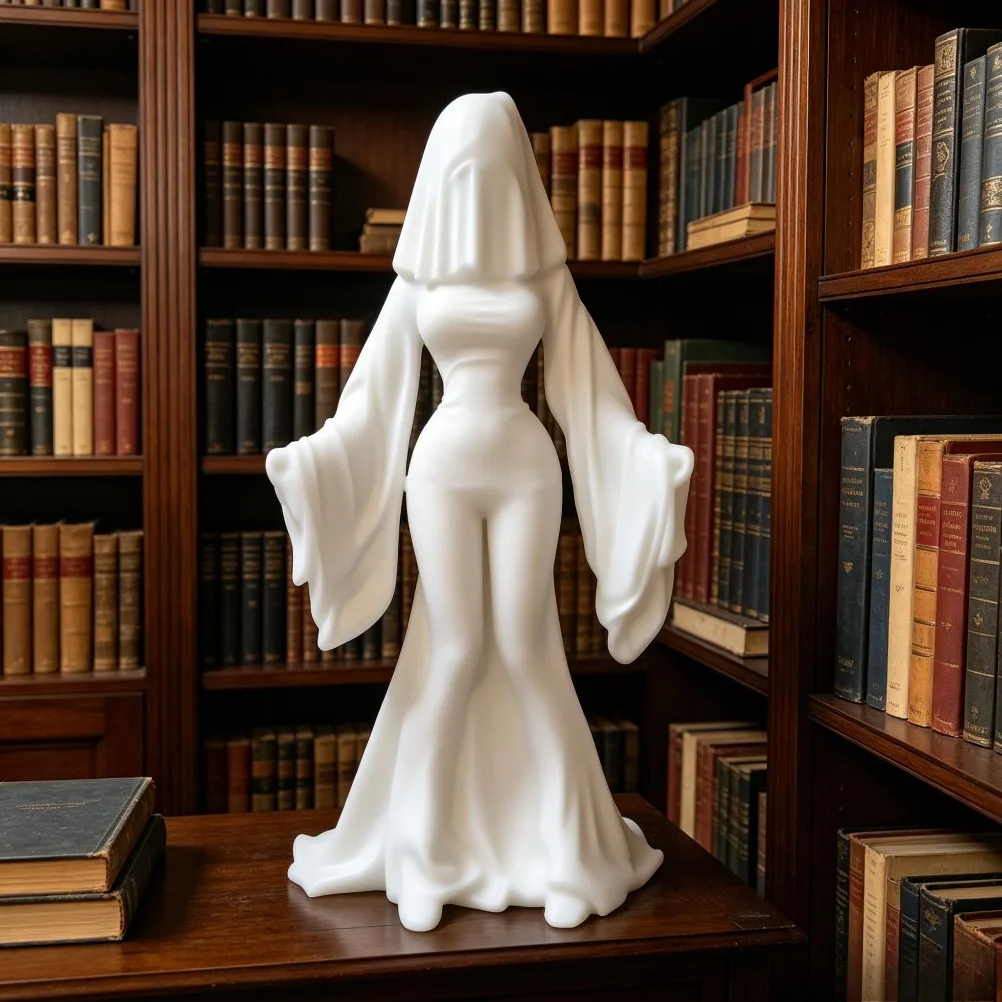 Specter Girl Sculpture 3D Printed Gothic Figurine Long Flowing Cloak Tabletop Decor Gothic Bedroom Halloween Holiday Gift