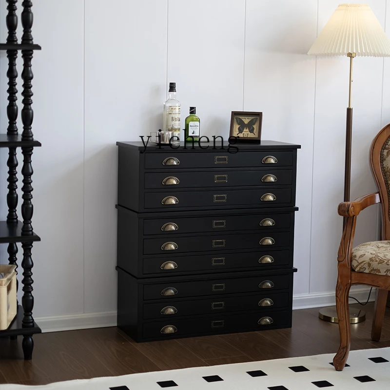 

XL medieval solid wood three-bucket cabinet black storage multi-layer combination living room bedside table
