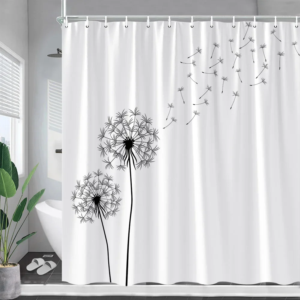 Black White Dandelion Shower Curtains Creative Spring Flowers Plants Modern Minimalist Bath Curtain Fabric Home Bathroom Decor