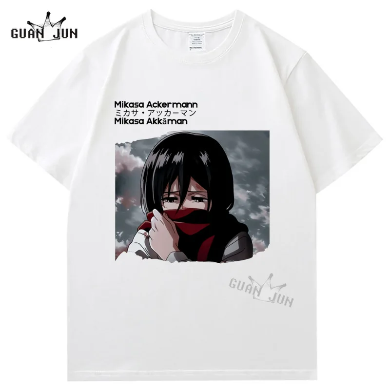 Attack on Titan 100% Cotton High-quality Men\'s Short-sleeved T-shirt Mikasa Akkaman Fashion Shirt Casual Japanese Anime Tshirt