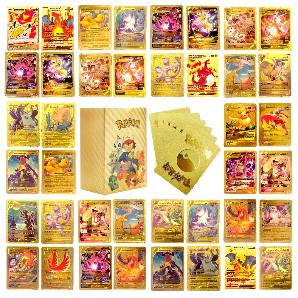 55-150pcs No Repeat Pokemon Card English Spanish French German Gold VAMX GX Pikachu Charizard Rare Collection Battle Cards Gift