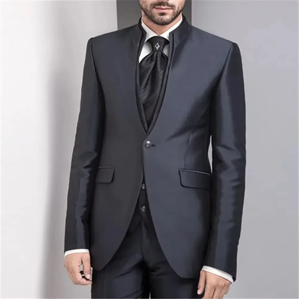 

Suits For Men Blazer Luxury Wedding Terno Jacket Pants Vest Three Piece Single Breasted Stand Collar Slim Fit Set