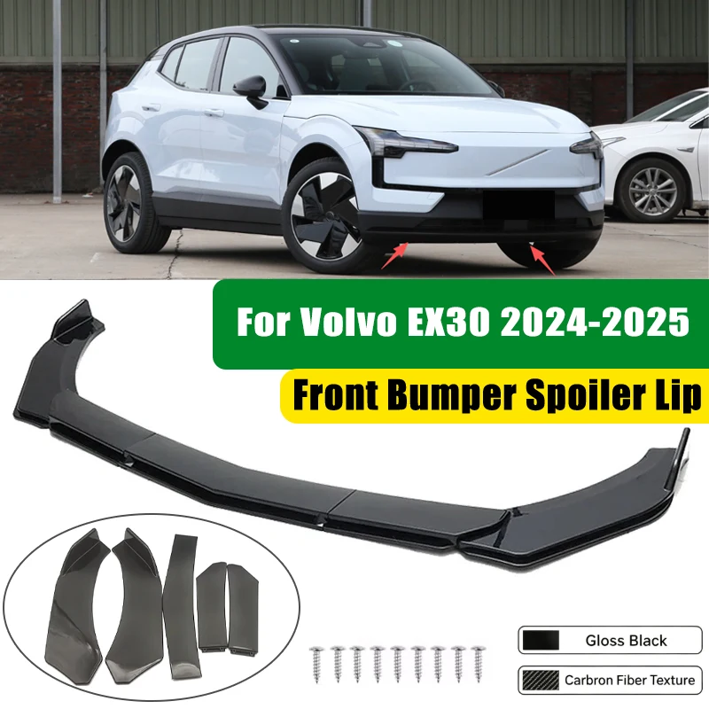 For Volvo EX30 2024-2025 5Pcs ABS Car Front Bumper Lip Spoiler Splitter Body Kit Canard Tuning Accessories