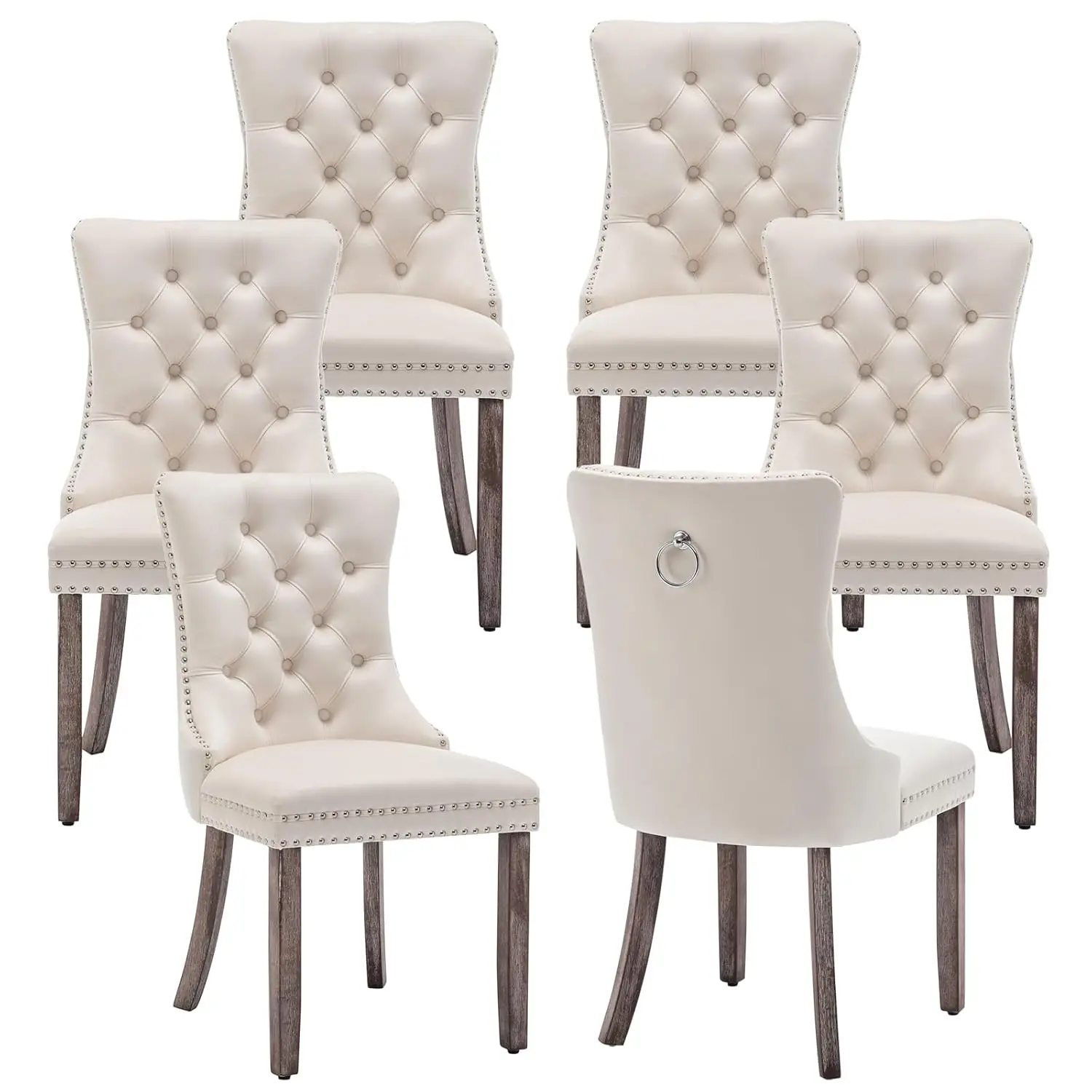 Dining Chairs Set of 6 Upholstered Chairs with Tufted Back, Beige | Soft velvet upholstery, button tufted backrest,, Customized