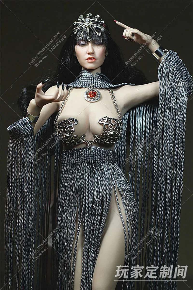 Personalizzato 1/6 Dea Sexy Corsetto in metallo da donna Scialle con gonna in nappa monopezzo con braccialetto adatto al corpo del seno medio più grande da 12 pollici