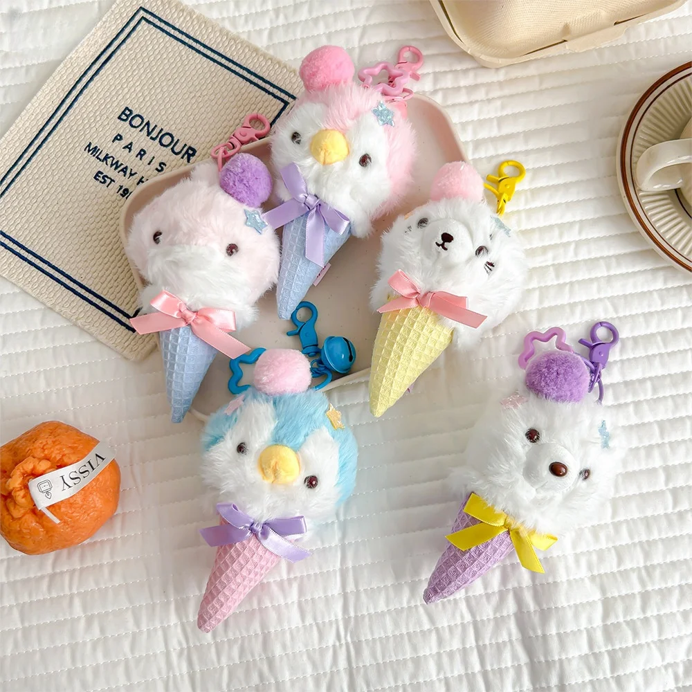 Kawaii Cartoon Ocean Baby Polar Bear Penguin Dolphin Seal Ice Cream Cute Plush Doll Pendant Packaging Decoration Keychain Gift