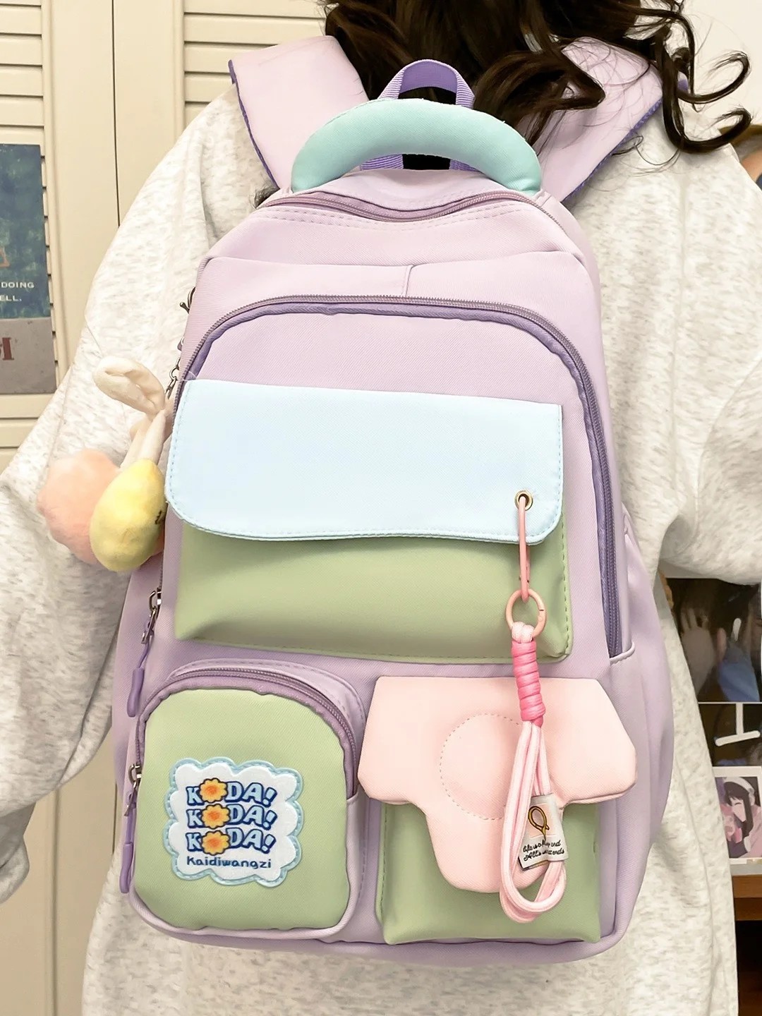 Grande capacidade Bapa para meninas Estudantes do ensino médio Coreano Sle Estudantes universitários Color Blo Bolsa escolar Material de nylon Un...