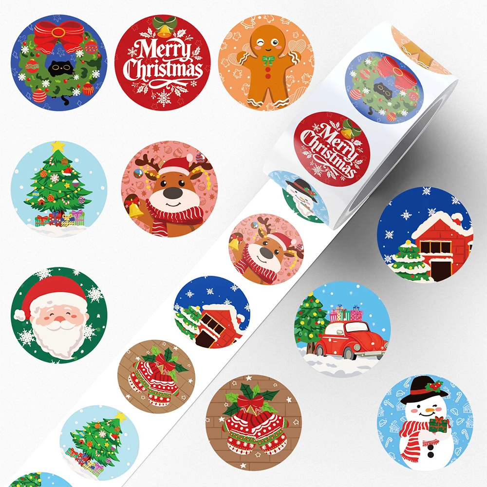 500pcs Cute Cartoon Merry Christmas Sealing Stickers Roll DIY Scrapbook Laptop Phone Label Rewards Stationery Decoration Sticker