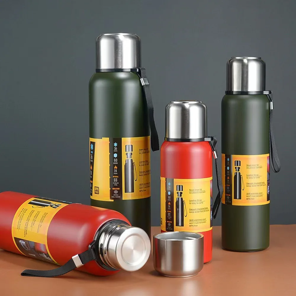 

Sports Water Bottle Stainless Steel Thermos Cup Large Capacity Vacuum Flask Portable Insulated Tumbler with Rope 500/1000/1500ml