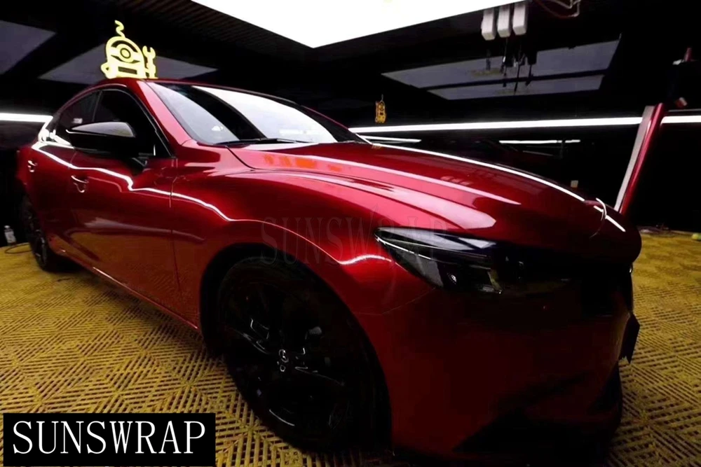 

Wildberry Red Gloss Car Wrap Vinyl PET High Gloss Color Change Film 5x59ft/roll Full Roll for Sedan Coupe SUV Truck