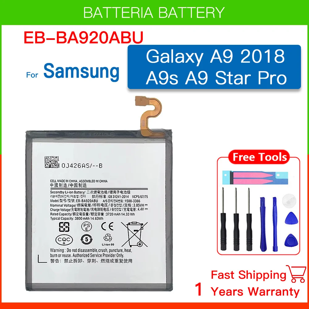 

Brand New EB-BA920ABU 3800Mah Battery For Samsung Galaxy 2018 A9s Star A9star A9 Pro A9pro SM-A920F A9200 Batteria+Free Tools