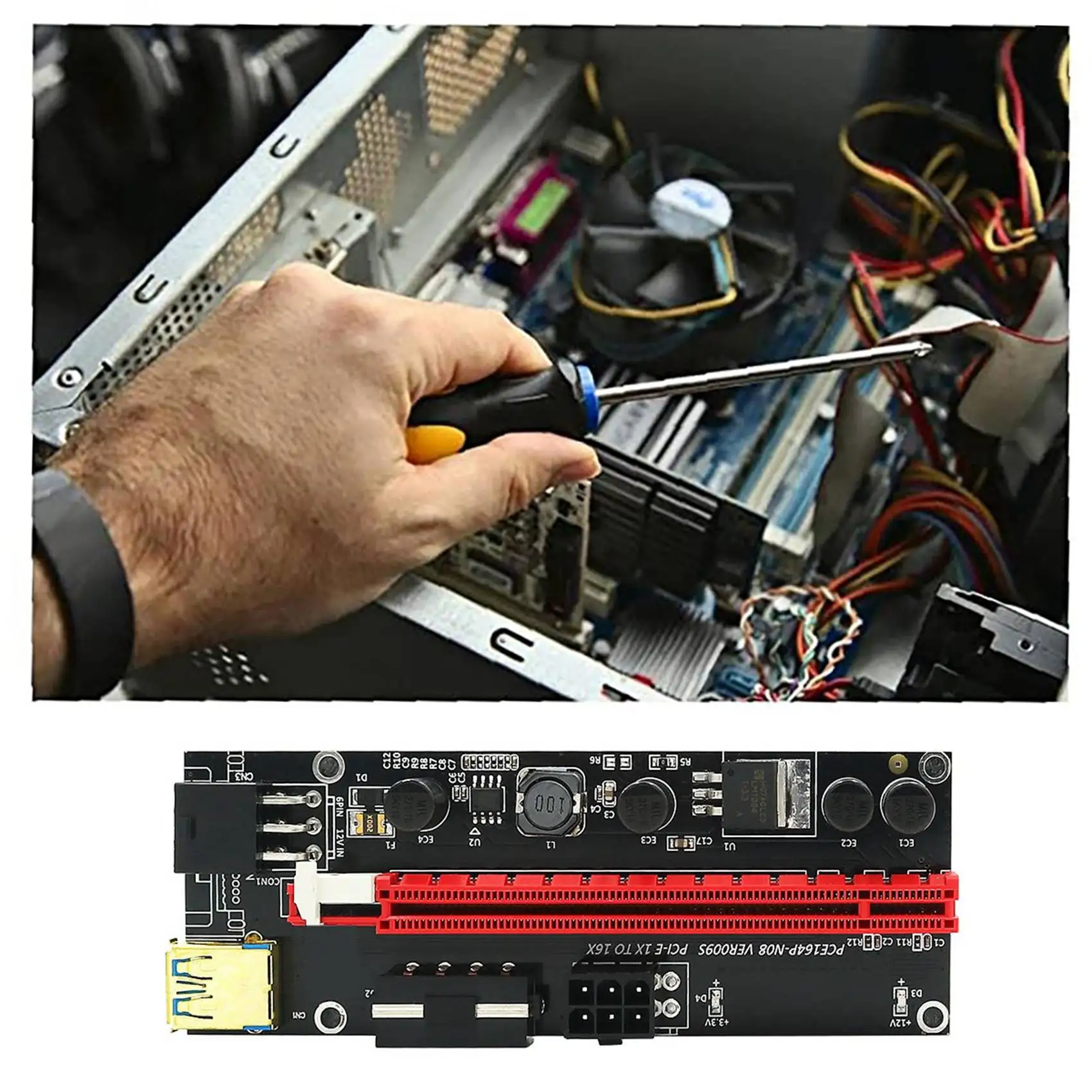 

Y23A-Новая версия, горизонтальная установка, адаптер-удлинитель 009S Plus PCI-E от 1X до 16X с синей светодиодной вспышкой для BTC Miner