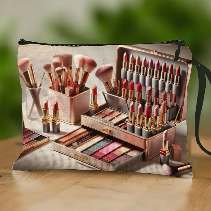 Wristlet Lipstick Eyeshadow Makeup Tool Organizer Bag, Stylish High-End Cosmetic Pouch, Large Capacity Toiletry Storage Bag