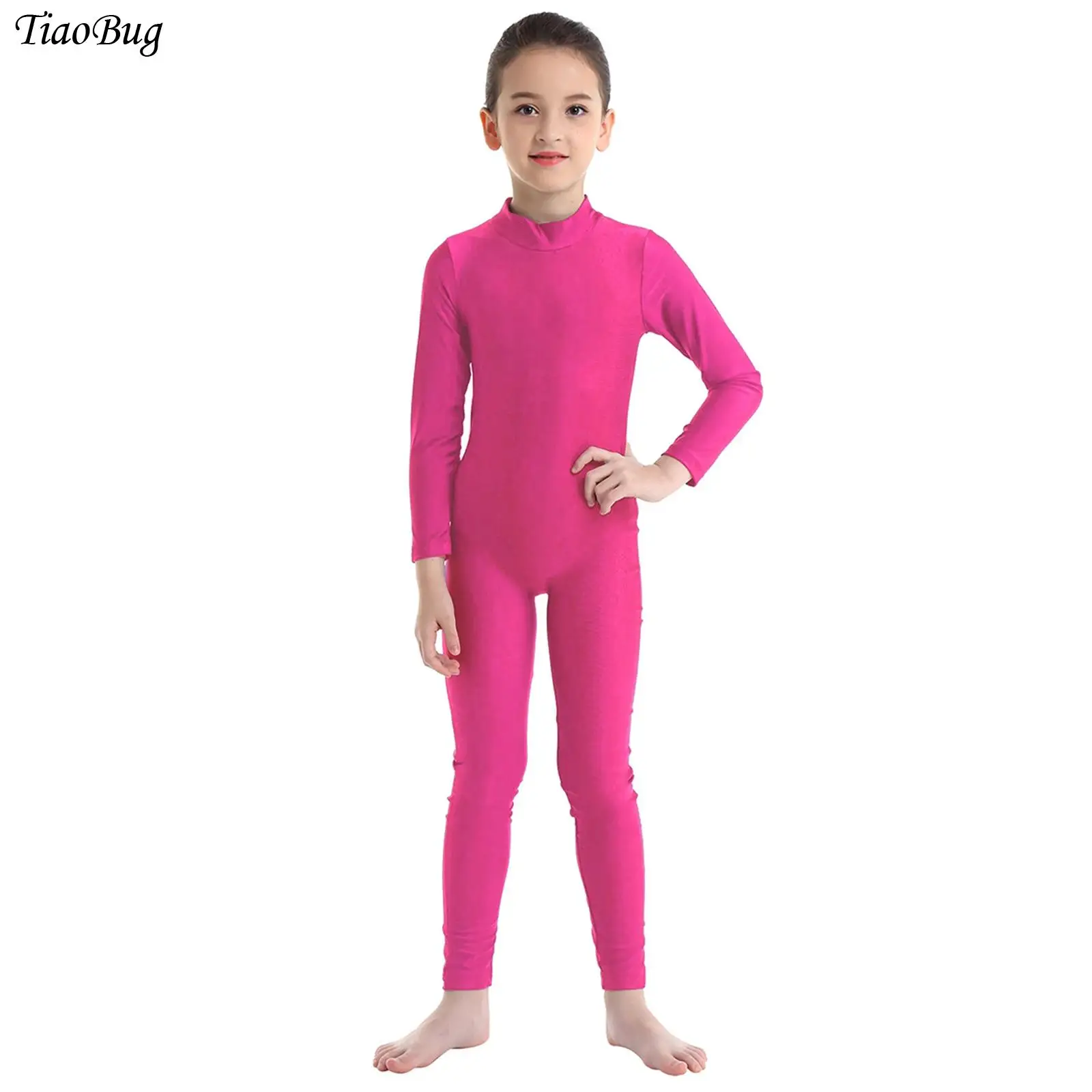 New Kids Girls Gymnastics Leotard Ballet Dance Jumpsuit Long Sleeves Zippered Slim Unitard Dancewear Stage Performance Costume